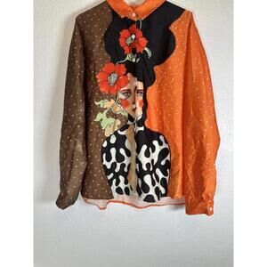 Turkish Artist Hulya Ozdemir Art to Wear Women’s 3X Button Down Blouse